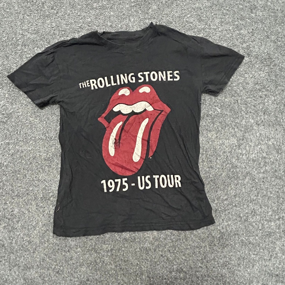 The Rolling Stones T-Shirt Womens Size XS Black 1975 US Tour Graphic Band Tee